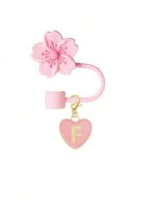2pcs/1set Heart & Letter Pomegranate Flower Straw Topper, Pink Cup Letter Marker, And Silicone Pomegranate Flower Reusable Straw Cap For 10mm Wide Straw, Cute Letter Decorations, Suitable For Modern Minimalist Glass Cups - Pink - View 29