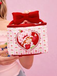 Strawberry Shortcake X SHEIN 时尚可爱卡通草莓印花蝴蝶结装饰化妆包，S码，礼品创意 - 紅色 - 查看 4