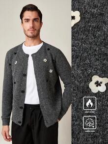 Manfinity CityGents 男士休闲 3D 花卉装饰开衫，秋冬