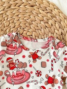 新生女宝宝可爱圣诞休闲卡通图案长袖连体衣 - 紅色 - 查看 7