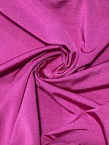 INAWLY Vestido de manga larga ajustado con drapeado y fruncido de unicolor - Rosa Fucsia - Ver 7