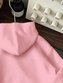 SHEIN EZwear Áo nỉ in chữ "Tôi không quan tâm" theo phong cách tối giản, dáng rộng, chất liệu nỉ dày dặn, thích hợp cho nữ, mùa thu/đông và dịp Giáng sinh. - Màu Hồng baby - Xem 5