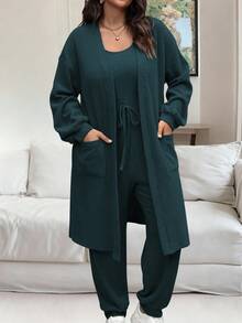 Vionelle 大码休闲纯色连体裤两件套 - 深色水洗藍 - 查看 6