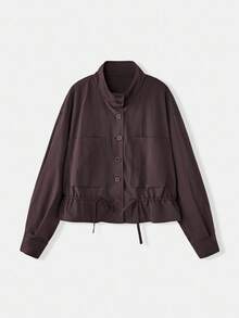 Ontre 2025年秋季新款女装、秋冬服装、四季服装、冬季服装、女装返校装、开学装、万圣节和圣诞节、女教师服装、外出装、夜间外出装、婚礼宾客礼服、优雅婚礼宾客装、教堂装、女士教堂装、商务休闲装、女士休闲通勤装、女士棕色常规夹克休闲百搭棕色抽绳腰部夹克、新年服装 - 巧克力棕 - 查看 6