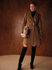 MOTF PREMIUM WOOL WOMEN'S ELEGANT BLEND MID-LENGTH COAT, AUTUMN/WINTER - Mocha Brown - View 4