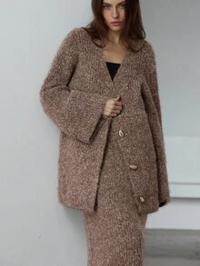 Aveloria Modichic New Arrival High-End Fashion Wool Manfei Fleece Oversized Cardigan & Long Dress 2 Pieces Set - Multicolor - View 4