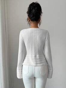 Selianne Suéter de mujer con cuello en V y mangas acampanadas de manga larga