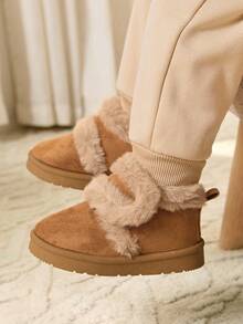 Cozy Pixies 1 双驼色仿皮毛钩环平底休闲舒适保暖内衬靴，适合冬季日常穿着