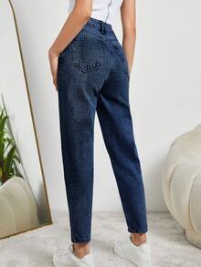 SHEIN Tall HIGH RISE MOM FIT LIGHT BLUE JEAN TALL - Dark Wash - View 2
