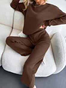 100%Cotton Rib-Knit Drop Shoulder Tee & Pants