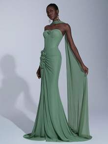 Elitara Váy suông hở vai họa tiết hoa 3D sang trọng, thanh lịch, sang trọng, thích hợp cho đám cưới, tiệc tùng, kỳ nghỉ, dạ hội, sự kiện trang trọng - Cỏ xanh - Xem 8