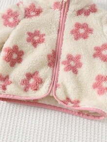 Cozy Pixies 女婴碎花印花保暖圆领长袖外套，百搭舒适，适合秋冬季节穿着，女婴保暖碎花外套 - 粉色 - 查看 6