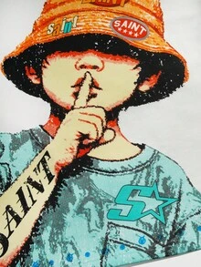 ROMWE MEN Street Life Rhinestone Embellished Men's Casual Street Punk Long Sleeve T-Shirt, Spring/Autumn - White - View 4