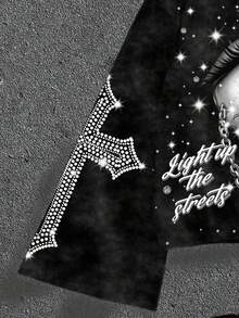 Manfinity ZONE917 OEM 数码全印花宽松短款喇叭袖 T 恤 - 黑色 - 查看 4