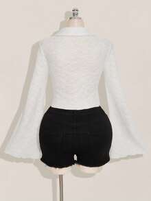 SHEIN ICON ICON PLUS Lettuce Trim Asymmetrical Hem Sheer Top Without Bra Plus Size Blouses-1891,Y2k - White - View 2