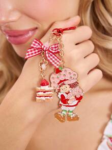 Strawberry Shortcake X SHEIN 时尚甜美可爱草莓蛋糕格子蝴蝶结锌合金钥匙扣包挂件纪念品收藏礼品金色钥匙圈，送礼佳品 - 彩色 - 查看 2