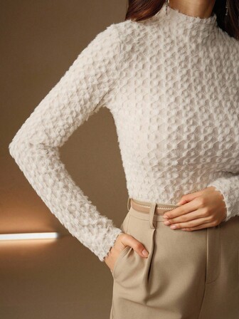 Anewsta Elegante coltrui met gevlokt kant voor dames, hoogwaardige herfst/winterlaagtop