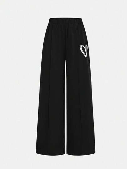 SHEIN Girlism 2 件套青少年女孩休闲宽松圆领插肩袖图案 T 恤和褶皱短裤套装，轻盈针织服装，适合日常、返校、度假、户外、春季野餐
