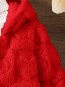 Casual Solid Color Cute Heart Fuzzy Hooded Jacket For Girls Autumn Winter Clothes For Girl - Red - View 3