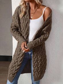 EMERY ROSE Women's Casual Loose Fit Drop Shoulder Long Sleeve Knitted Cardigan, Autumn/Winter - Brown - View 4