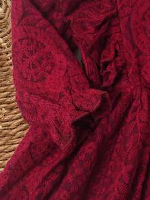 Vintaside Kids Baby Girls' Sweet Mesh Long Sleeve Loose Dress, Suitable For Outings, Parties And Gatherings, Spring/Autumn - Burgundy - View 6