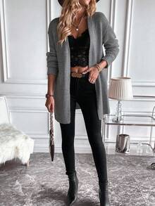 EMERY ROSE Women's Casual V-Neck Cardigan, Deep Grey, Versatile For Autumn/Winter - Dark Grey - View 6