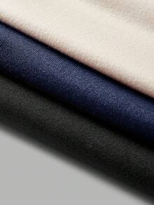 SHEIN BASICS 3 chiếc váy ngắn cổ lọ tay dài dệt kim màu trơn dành cho nữ - Màu xanh hải quân - Xem 6