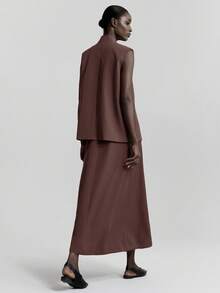 Ontre 女士都市风格抗皱面料西装套装，包括西装外套、背心和裙子，通勤装，宽松版型，商务休闲装，办公室装 - 棕色 - 查看 4