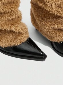 Daringsoles Women's Fashionable Fluffy High Heel Over-The-Knee Boots For Christmas - Black - View 12
