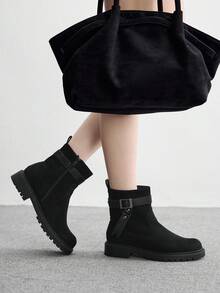 CUCCOO BIZCHIC Stivali alla caviglia da donna con fibbia, di moda casual, adatti per uso quotidiano - nero - Visualizzare 4