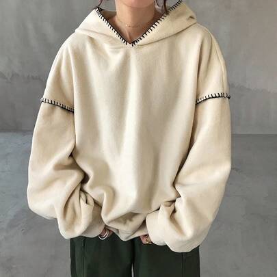 여성 캐주얼 루즈 드롭 숄더 긴소매 후드 스웨트셔츠, 가을