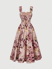 SHEIN MOD 复古花卉印花浪漫宫廷风中长款连衣裙 - 彩色 - 查看 3