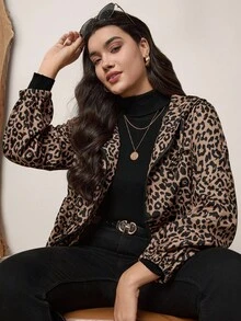 SHEIN LUNE Plus Allover Print Drawstring Waist Hooded Jacket For Autumn & Winter With Pockets Winter Clothes