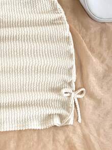 SHEIN Teen Girl Casual Minimalist Comfortable Asymmetric Hem Tube Top And Side Drawstring Skirt Set