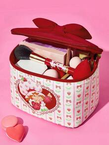 Strawberry Shortcake X SHEIN 时尚可爱卡通草莓印花蝴蝶结装饰化妆包，S码，礼品创意 - 紅色 - 查看 2