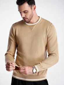 Manfinity CityGents Men's Casual Commuting College Style 100% Cotton Contrast Binding Sweater, Autumn/Winter