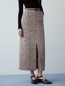 MOTF STUDIO 粗花呢开衩下摆短裙