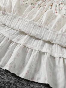 SHEIN Elladie kids 2pcs Girls Fashionable Suit Collar Long Sleeve Jacket Paired With Elastic Waist A-Line Floral Print Slip Dress Set, Suitable For Casual, Holiday Wear, Spring/Autumn Toddler Girl Fall Outfits 2 Piece Toddler Girl Outfits Baby Girl Corduroy Jacket Kids Corduroy Jacket Toddler Girl Corduroy Jacket Winter - Brown - View 4