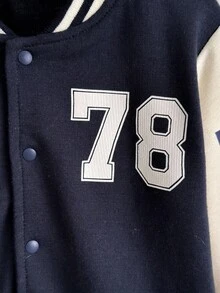 SHEIN 男婴功能性工装棒球夹克，时尚数字和字母贴片，百搭，秋冬 - 彩色 - 查看 5