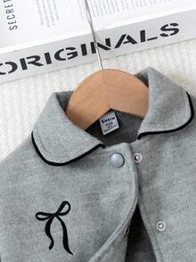 SHEIN Elladie kids 时尚休闲女童外套，卡通图案印花，可爱彼得潘领，适合秋季穿着 - 灰色 - 查看 4