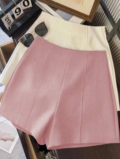 Franclia Shorts de mujer de cintura alta de color gris oscuro minimalista y de moda, con cierre de cremallera en la espalda, adecuados para el uso diario, citas y ocasiones románticas