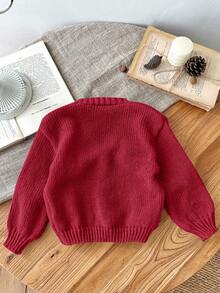 SHEIN LMoss Kids LMoss Baby Girl Cute Floral 3D Knit Long Sleeve Cardigan, Autumn Winter