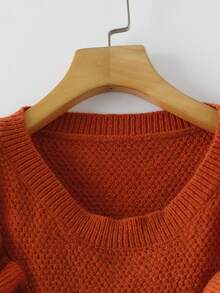 SHEIN Clasi Plus Size Women Solid Color Long Sleeve Loose Ruffled Hem Pullover Sweater, Autumn/Winter - Orange - View 5