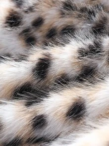 Elladie kids Young Girl Faux Fur Leopard Print Lapel Long Sleeve Loose Coat Fall Winter - Beige - View 6