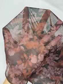 StreetHx Retro American Tie-Dye Wasteland Print Flare Sleeve A-Line Mesh Short Dress, Autumn/Winter - Brown - View 7