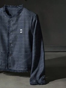 NEON BLANC Men's Plaid Long Sleeve Fringe Trim Casual Jacket, For Fall Winter