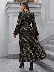 SHEIN LUNE 豹纹长袖收腰连衣裙，秋冬 - 彩色 - 查看 2