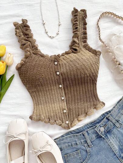 Soleia 女士休闲度假西部海滩婚礼宾客服装返校毕业早午餐、圣帕特里克节春假复活节音乐节优雅波西米亚风热带优雅办公室工作褶边纽扣装饰渐变针织毛衣上衣