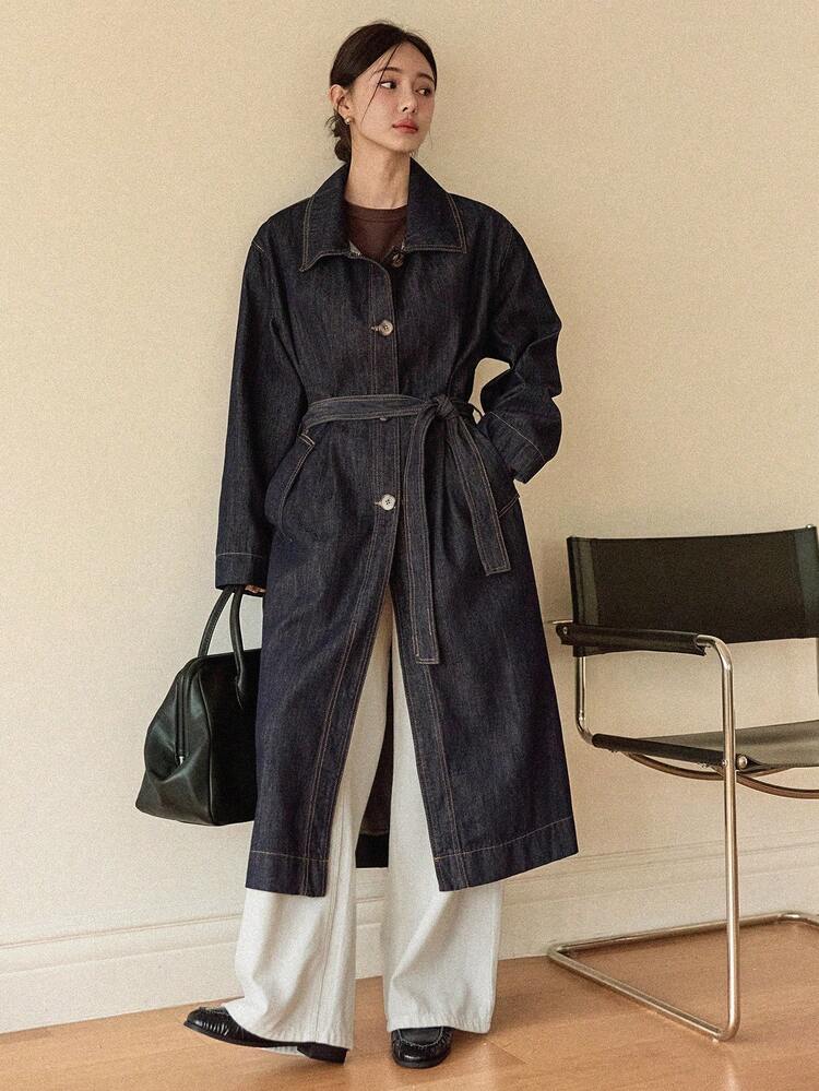 Women's Casual Belted Denim Jacket Business Casual Woman