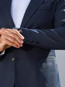 Manfinity Mode 2pcs Men's Business Casual Suit Set, Fashionable Lapel Slim Fit Jacket And Pants, Metal Buckle Decor Pockets, Suitable For Business, Commute, Holidays, Parties And Daily Wear - Navy Blue - View 3